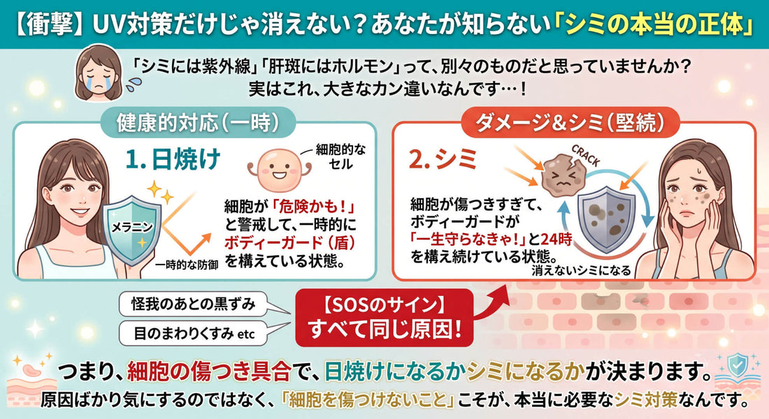 【衝撃】UV対策だけじゃ消えない？あなたが知らない「シミの本当の正体」⛱️